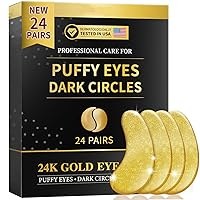 Under Eye Patches (24 Pairs) - Golden Eye Mask with Amino Acid & Collagen, Cooling Eye Care for Wrinkles, Puffy Eyes & Dark Circles, Brightening Skincare Treatment for Men & Women, Vegan & USA Tested