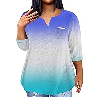 3/4 Length Sleeve Womens Tops Plus Size Dressy Casual Shirts V Neck Blouses Tunics or Tops to Wear with Leggings