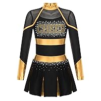 CHICTRY Girls Cheerleading Uniform Dress Cheer Leader Cosplay Outfits Kid School Uniform Costume Dancewear A2 Black&Gold 12 Years