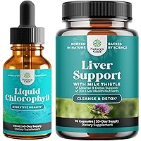 Bundle of Natural Chlorophyll Liquid Drops for Water and Liver Cleanse Detox & Repair Formula - Liquid Chlorophyll Mint Flavored for Digestive - Herbal Liver Support Supplement with Milk Thistle