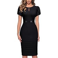 AISIZE Women's Elegant Puff Sleeves Keyhole Neck Cocktail Party Pencil Dress