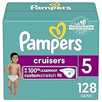 Pampers Cruisers Diapers - Size 5, One Month Supply (128 Count), Disposable Active Baby Diapers with Custom Stretch