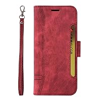 Wallet Case Compatible with Samsung Galaxy A53 5G, Solid Color PU Leather Phone Flip Wallet Shockproof Cover Case with Wrist Strap (Red)