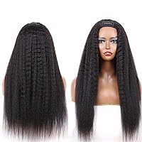 U Part Wig Human Hair Wigs Kinky Straight Half Wigs for Black Women Brazilian Hair Gluessless Wigs 24 inches Natual Colour