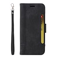 Wallet Case Compatible with Xiaomi Redmi Note 10S, Solid Color PU Leather Phone Flip Wallet Shockproof Cover Case with Wrist Strap (Black)
