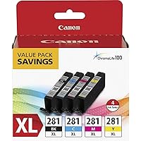 Canon CLI-281 XL Black, Cyan, Magenta and Yellow 4 Ink Pack Compatible to printer TR8520, TR7520, TS9120 Series,TS8120 Series, TS6120 Series, TS9521C, TS9520, TS8220 Series, TS6220 Series