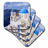 3dRose Traditional Roofed Churches and Homes, Santorini Greece (Set of 4) Ceramic Tile Coasters