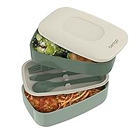 Bentgo® Classic - Adult Bento Box, All-in-One Stackable Lunch Box Container with 3 Compartments, Plastic Utensils, and Nylon Sealing Strap, BPA Free Food Container (Khaki Green)