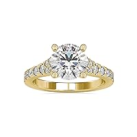Certified Solitaire Engagement Ring Studded with 0.57 Ct IJ-SI Side Round Natural & 2.34 Ct G-VS2 Round Moissanite Diamond in 18K White/Yellow/Rose Gold for Women on Her Birthday