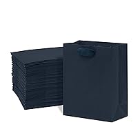 Prime Line Packaging 8x4x10 50 Pack Small Navy Blue Kraft Bags, Paper Gift Bags with Ribbon Handles for Boutique, Small Business, Retail, Wedding Bulk