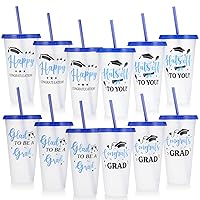 12 Pcs 2024 Graduation Plastic Cups with Lids and Straws Reusable Gifts 24 oz Iced Coffee Tumbler Travel Mug Cup for Class of Congrats Grad Elegant Party Supplies