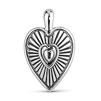 American West Sterling Silver Women's Pendant Enhancer Heart & Sunburst Design