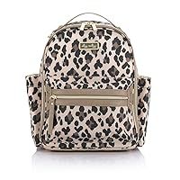 Itzy Ritzy Chic Mini Diaper Bag Backpack Made of Printed Polyester with Vegan Leather Changing Pad, 8 Total Pockets (4 Internal + 4 External), Handle & Rubber Feet, Leopard