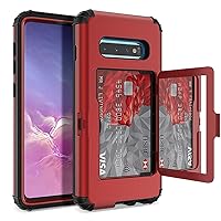 WeLoveCase S10 Plus Wallet Case Defender Wallet Card Holder Cover with Hidden Mirror Three Layer Shockproof Heavy Duty Protection All-Round Armor Protective Case for Samsung Galaxy S10+ Plus Red
