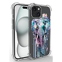 Elephant Case for iPhone 15 with Stand,Drop Protection Slim Phone Case Cover for iPhone 15 6.1in - Color Graffiti Elephant
