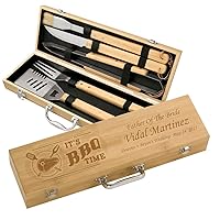 Personalized BBQ Grilling Set with 5 Tools, Laser Engraved with Designs and Names