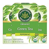 Organic Green Tea Peppermint Herbal Tea, Alleviates Digestive Discomfort, (Pack of 3) - 48 Tea Bags Total