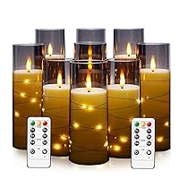 Flameless LED Candles with Timer 9 Pc Flickering Flameless Candles for Romantic Ambiance and Home Decoration Stable Acrylic Shell,with Embedded Star String，Battery Operated Candles（Grey）