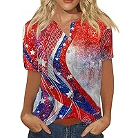American Flag Women's Top 4Th of July for 2024 Casual Stars Stripes Print Pullover Vneck Short Sleeve T-Shirt Blouse