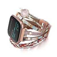 Boho 5 Wrap Bracelet Compatible with Fitbit Versa/Versa 2/Versa Lite/Versa SE Beaded Watch Band, Handmade 7 Chakra Stone Beads Bracelet Replacement Watch Strap for Women Men