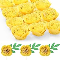 Yellow Roses Artificial Flowers, Rolled Paper Flowers Decorations for Floral Letters, Shadow Box Frame, Graduation Cap, Room Decor (18 Pieces, Light Yellow)