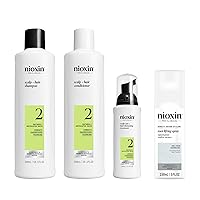 Nioxin System Kit 2 + Thickening Spray, For Natural Hair with Progressed Thinning, Full Size (3 Month Supply)
