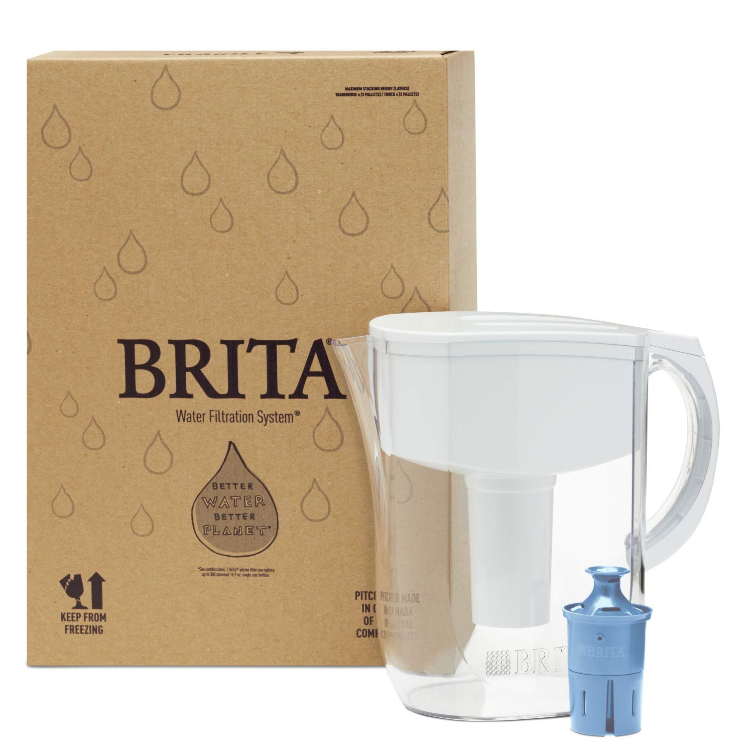 Brita Large Water Filter Pitcher for Tap and Drinking Water with 1 Elite Filter, Reduces 99% Of Lead, Lasts 6 Months, 10-Cup Capacity, BPA Free, White