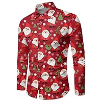 Christmas Shirts for Men Long Sleeve Funny Ugly Xmas Tree Snowman Printed Shirts for Men Dressy Casual