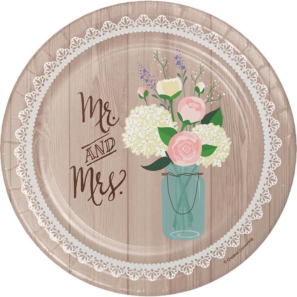 Creative Converting Paper Dessert Plates 8-Count Sturdy Style 7-Inch, Rustic Wedding, 7