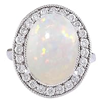 6.45 Carat Natural Multicolor Opal and Diamond (F-G Color, VS1-VS2 Clarity) 14K White Gold Cocktail Ring for Women Exclusively Handcrafted in USA