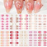 10 Sheets Pink Nail Wraps Stickers Flowers Heart Design Nail Polish Strips Supply Self Adhesive Nail Decoration Color Flowers Heart Glitter Nail Strips for Women Short Nails Girls Nail Kit