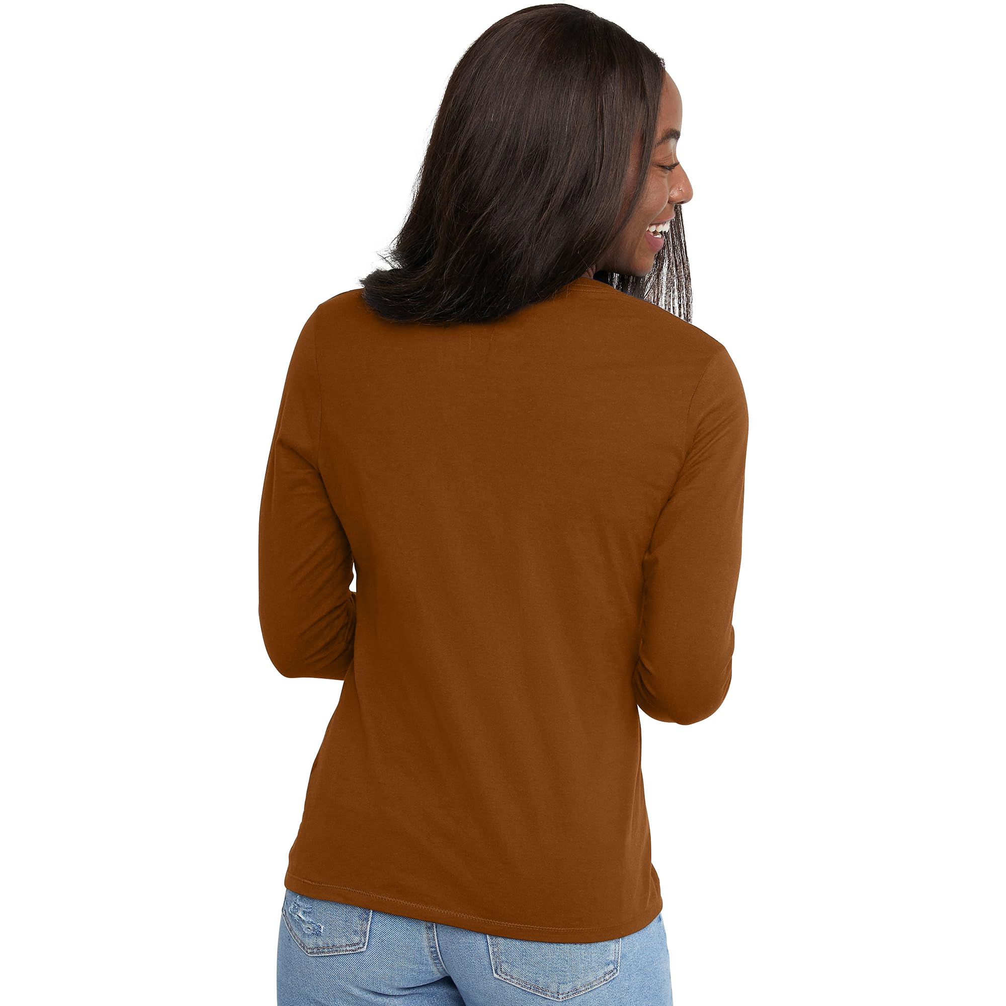 Hanes Womens Originals Long Sleeve Cotton V-Neck T-Shirt, Lightweight V-Neck Tee, Modern Fit