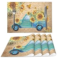 Sunflower Truck Vintage Placemats Set of 4 for Dining Table PVC Wipeable Place Mats Washable