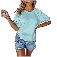 Women's Comfy Solid Color Half Sleeve T-Shirt Classic Crew Neck Tunic Short Sleeve Summer Pullover Loose Blouse