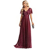 Ever-Pretty Womens Evening Dresses V Neck Short Sleeves A-line Glitter Formal Dresses 50159