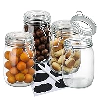 OAMCEG 4 Pack Wide Mouth Mason Jars - 34 OZ Airtight Glass Canning Jars with Leak Proof Rubber Gasket and Clip Top Lids, Perfect for Storing Coffee, Sugar, Flour or Sweets