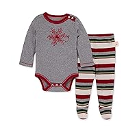 Burts Bees Baby Unisex-Child Long Sleeve Shoulder Button Bodysuit & Tie-Up Footed Pant Set