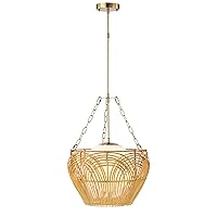 Warehouse of Tiffany Caddie 15 Inch Opaque Glass Shade Rattan Woven Pendant 1-Light