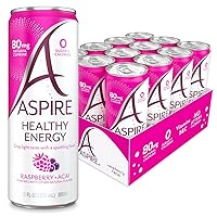 Aspire Raspberry Acai, Healthy Energy Drink, Natural Caffeine from Green Tea, Keto-Friendly, Sugar-Free, Zero Calories, 12 fl oz Cans (Pack of 12)