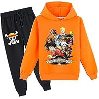 Kids Long Sleeve Tops Pullover Hoodie with Jogger Pants 2Pcs Suit,Cartoon Hooded Sweatshirt Lightweight Tracksuit