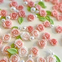 3D Flower Nail Charms, 60PCS 3D Flower Nail Art Rhinestones Pink Pale Pink Mixed Pearl Rose Designs Spring Blossom Acrylic Floral Nail Supplies with Pearls Manicure Decorations DIY Crafts