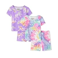 The Children's Place Baby Girls' and Toddler Sleeve Top and Shorts Snug Fit 100% Cotton 2 Piece Pajama Sets
