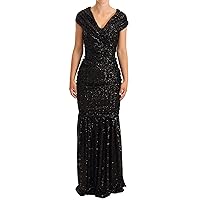 Dolce & Gabbana Black Sequined Open Shoulder Long Gown Dress