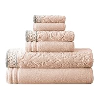 Modern Threads 6-Piece Damask Jacquard/Solid Ultra Soft 550GSM 100% Combed Cotton Towel Set with Embellished Borders [Peach]
