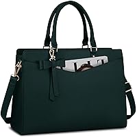 RAINSMORE Laptop Bag for Women 15.6 Inch PU Tote Bag Business Work Bag Waterproof Briefcase Computer Tote Lightweight Handbag Shoulder, Dark Green