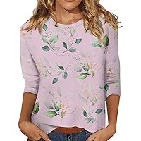 Blouses for Women, 3/4 Sleeve Shirts for Women Print Graphic Tees Blouses Casual Plus Size Basic Tops Pullover