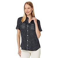 Tommy Hilfiger Women's Stripe Linen Blend Camp Shirt