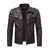 Mens Leather Jacket Motorcycle Faux Leather Bomber Jacket Lightweight Vintage Classic Zip Up Biker Pu Leather Jackets