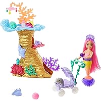 Mermaid Power Doll & Playset, Chelsea Mermaid Doll with 4 Sea Animal Pets, Coral Reef Play Area, Stroller & Accessories