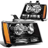DNA MOTORING HL-OH-CSA07-BK-AM Pair Headlights Compatible with 07-14 Chevy Tahoe Suburban 1500/07-13 Avalanche Suburban 2500, Black/Amber